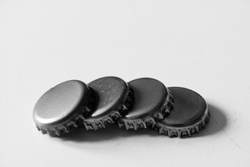 beer bottle caps black and white