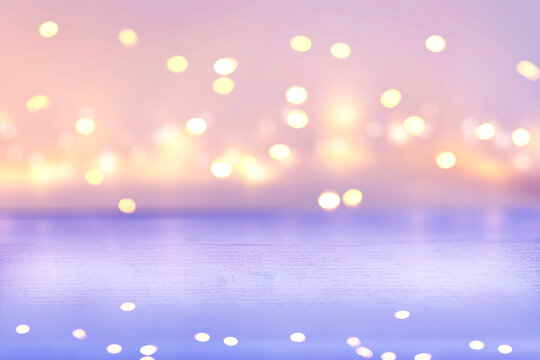 Abstract wooden background with blur christmas ligth