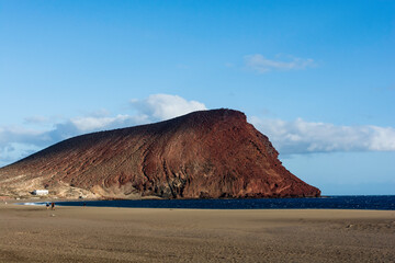 La Tejita beach, Tenerife, Canary Islands. The red mountain in the background. Canarian seascape