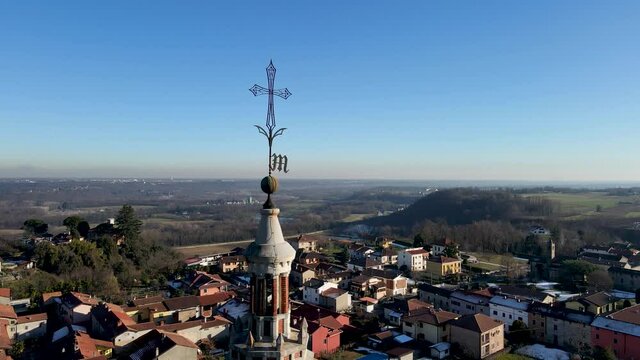 Aerial Drone . Landscape on the Bell Tower of Marano Ticino
