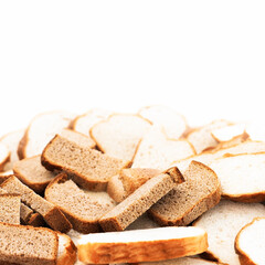 Set of several slices of different bread isolated on a white background