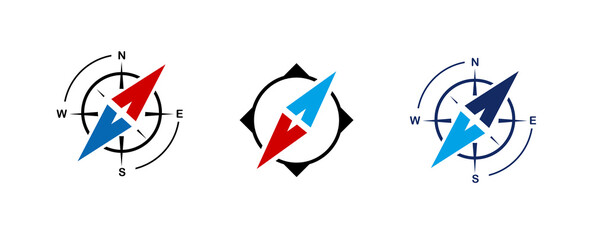 Set navigation icon. Compass sign. Adventure or travel sign icon.