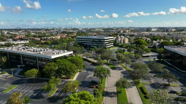 Aerial drone video offices Downtown Doral