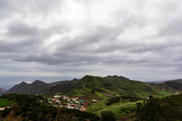 Jardina viewpoint, Tenerife, Canary Islands. Panoramic landscape. Villages in the background.