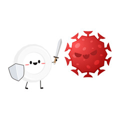 White blood cell and bacteria character design. White blood cell on white background. Covid 19. Omicron new strain variant of coronavirus.