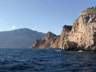 Landscape with the image of sea and mountains