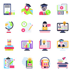 Pack of Online Education Flat Icons

