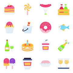 Pack of Drinks and Confectionery Flat Icons

