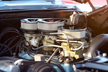 The powerful engine of the retro car.