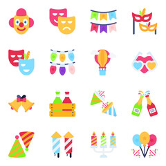 Pack of Masks and Carnival Flat Icons

