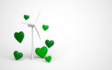 Abstract cartoon style wind turbine minimal white background 3d render, renewable energy environment save earth