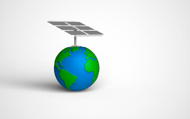 Planet earth with solar plate collector or photovoltaic panel to supply the whole world with electric power.3d Render