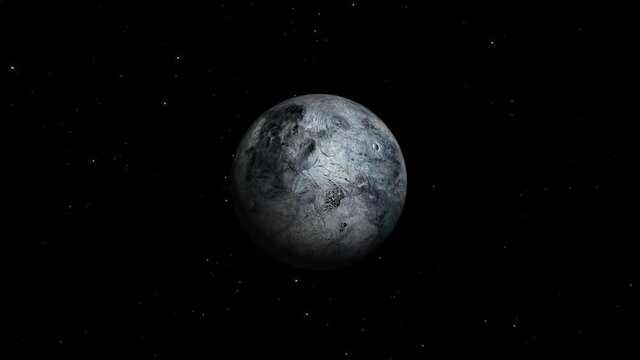 3d spinning eris planet moving zoom in star background