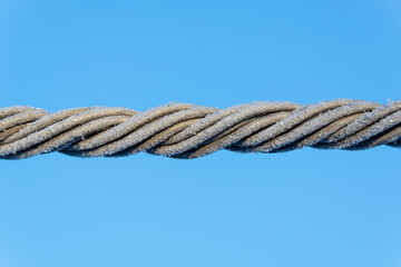 Frost on electrical wires. Winter, frost.