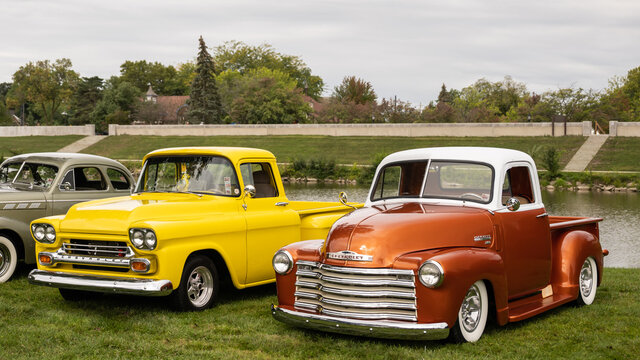 FRANKENMUTH, MI/USA - SEPTEMBER 10, 2021: A Chevrolet 3100 truck at the Frankenmuth Auto Fest, held in Heritage Park.