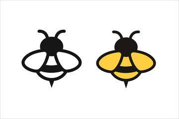 Black and yellow honey bee simple silhouette flat icon isolated on white. Summer pictogram in black and white. vector illustration eps10