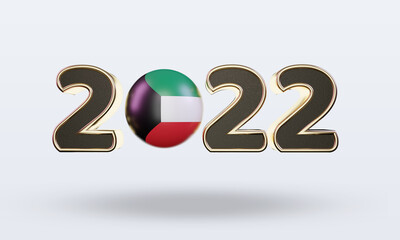 3d text 2022 Kuwait flag rendering front view