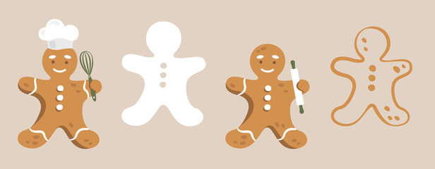 Cute gingerbread vector set. 