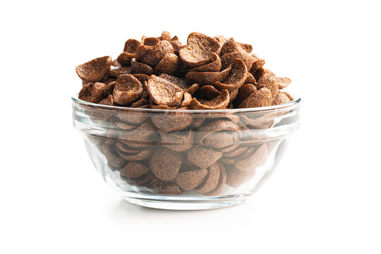 Sweet Chocolate Breakfast Cereal Flakes In Bowl.