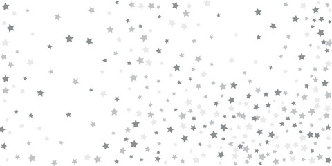 Silver star confetti. Falling stars on a white background. Illustration of flying shining stars. Decorative element.