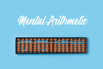 Abacus for mental math. Abacus on colored background. Mental arithmetic and Mathematics concept