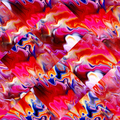 Optical glitch tie dye geometric texture background. Seamless liquid flow effect material. Modern wavy wet wash variegated fluid blend pattern. 