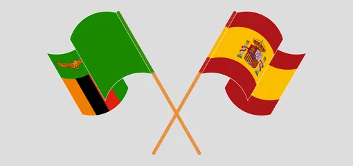 Foto op Aluminium Crossed and waving flags of Zambia and Spain © valyalkin