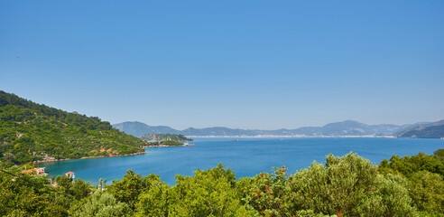 Rocky mountain Islands in the Bay of Marmaris. Seascape