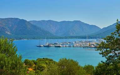 Amazing top view on Marmaris Turkey resort near the Mediterranean Sea.