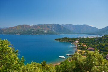 Fototapeta na wymiar Amazing top view on Marmaris Turkey resort near the Mediterranean Sea.