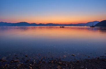 Beautiful Panoramic Aerial view at of boats, yacht, sailboat and bay in Marmaris, Turkey.