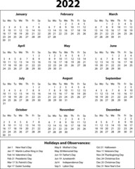 2022 Year Full Page Calendar