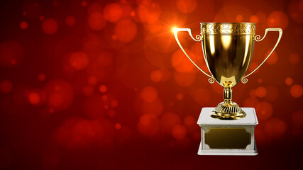 trophy cup on soft focus bg with empty space - abstract 3D illustration