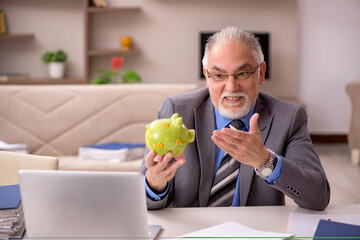 Old male employee in retirement concept during pandemic