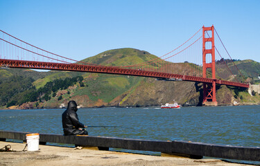 Fishing at Golden Gate Bridge in San Francisco