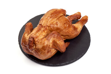 Smoked chicken, isolated on white background.