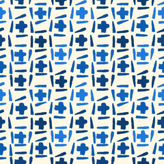Paint brush strokes seamless pattern. Freehand grunge design background. Crosses motif modern minimal ornament