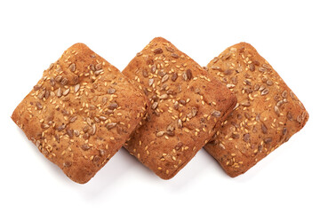 Wheat flour bun, isolated on white background.
