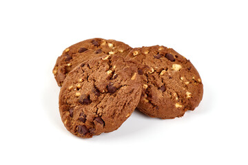 Chocolate chip cookies, isolated on white background.
