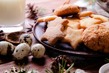 Christmas cookies on wooden background