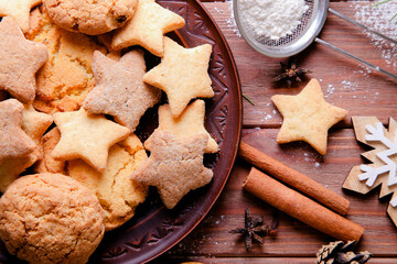 Christmas cookies on wooden background