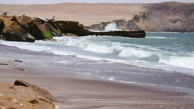 View of the coastline in Paracas National Park in Peru