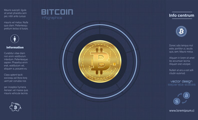 Bitcoin, infographics blue flat design on graph paper and icons vector