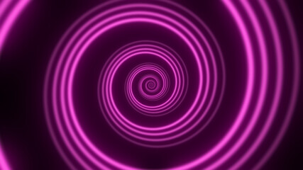 Travel through abstract neon spiral tunnel. Glow wormhole background