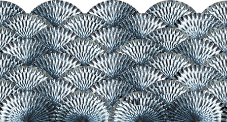 Metallic surface paper rosette decoration border, isolated on white background , seamless and repeatable