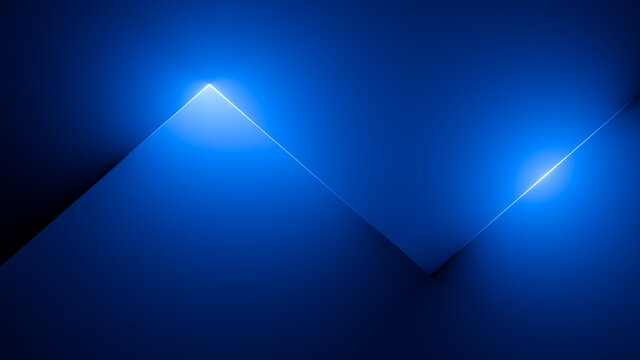 3d render, abstract simple background with glowing zigzag lines illuminated with blue neon light. Minimal geometric wallpaper