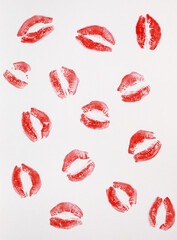 lipstick marks on a white background with a solid background in vertical format