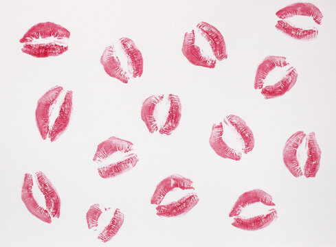 lipstick marks on a white background solid background