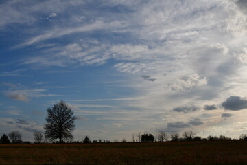 Cloudy Blue Sky Over a Rural Field