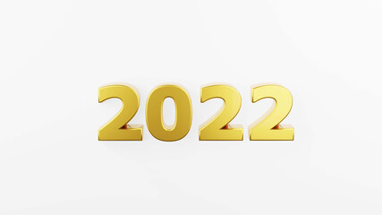 gold inscription 2022 isolated on white background. Happy New Year 2022. Illustration for advertising. 3D rendering.